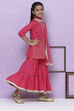 Fuchsia Cotton Girls Straight Kurta Sharara Suit Set image number 6