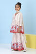 Off White Cotton Printed Gathered Suit Set image number 3