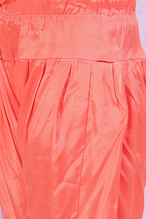 Orange Cotton Flared Printed Kurta Set image number 2