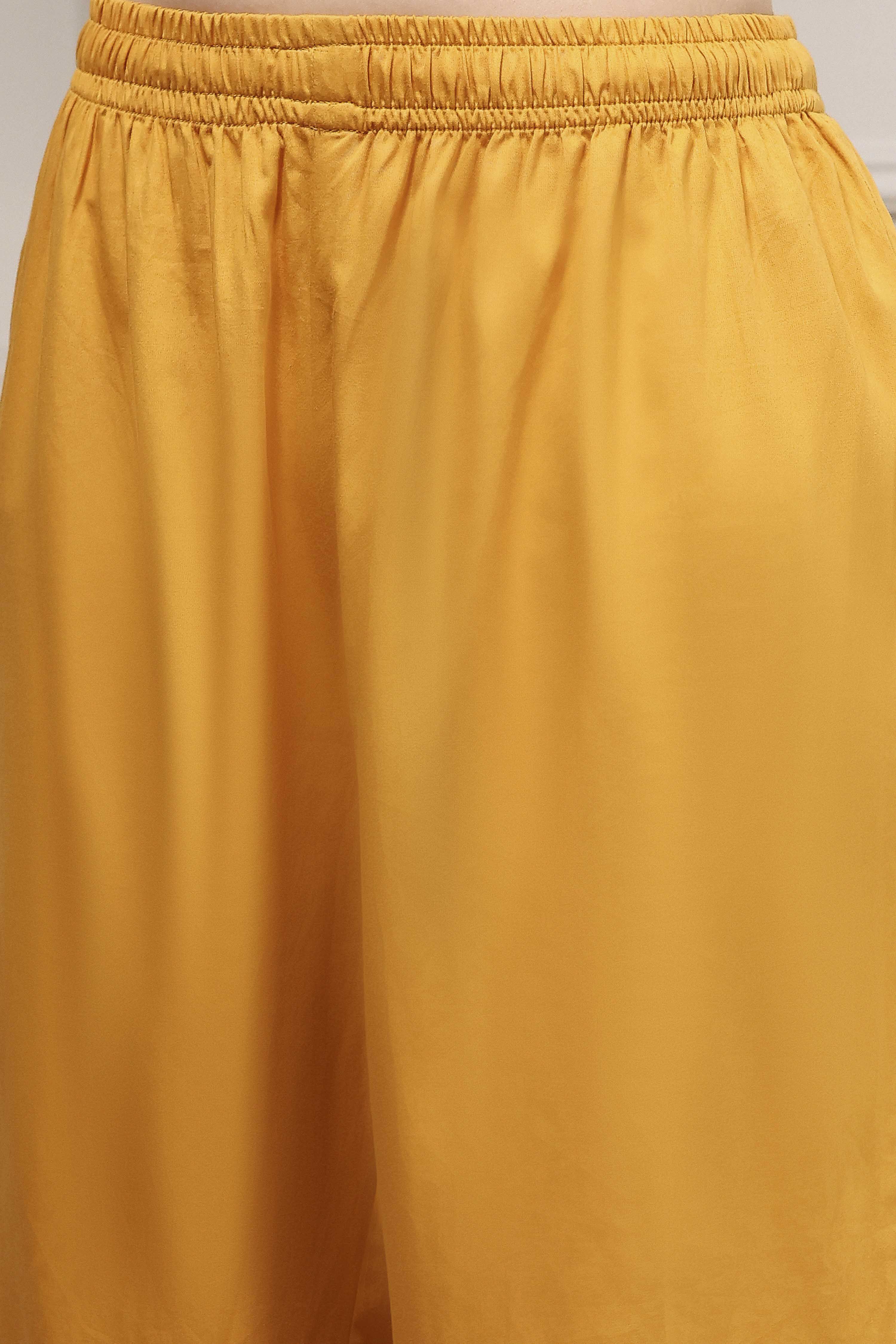 Ochre Yellow Chanderi Straight Suit Set image number 2