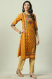 Mustard Cotton Straight Printed Kurta image number 0