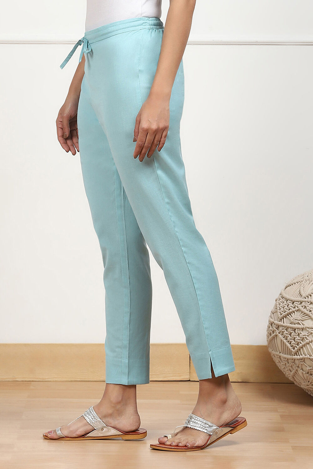 Rust Cotton Solid Regular Pants image number 2