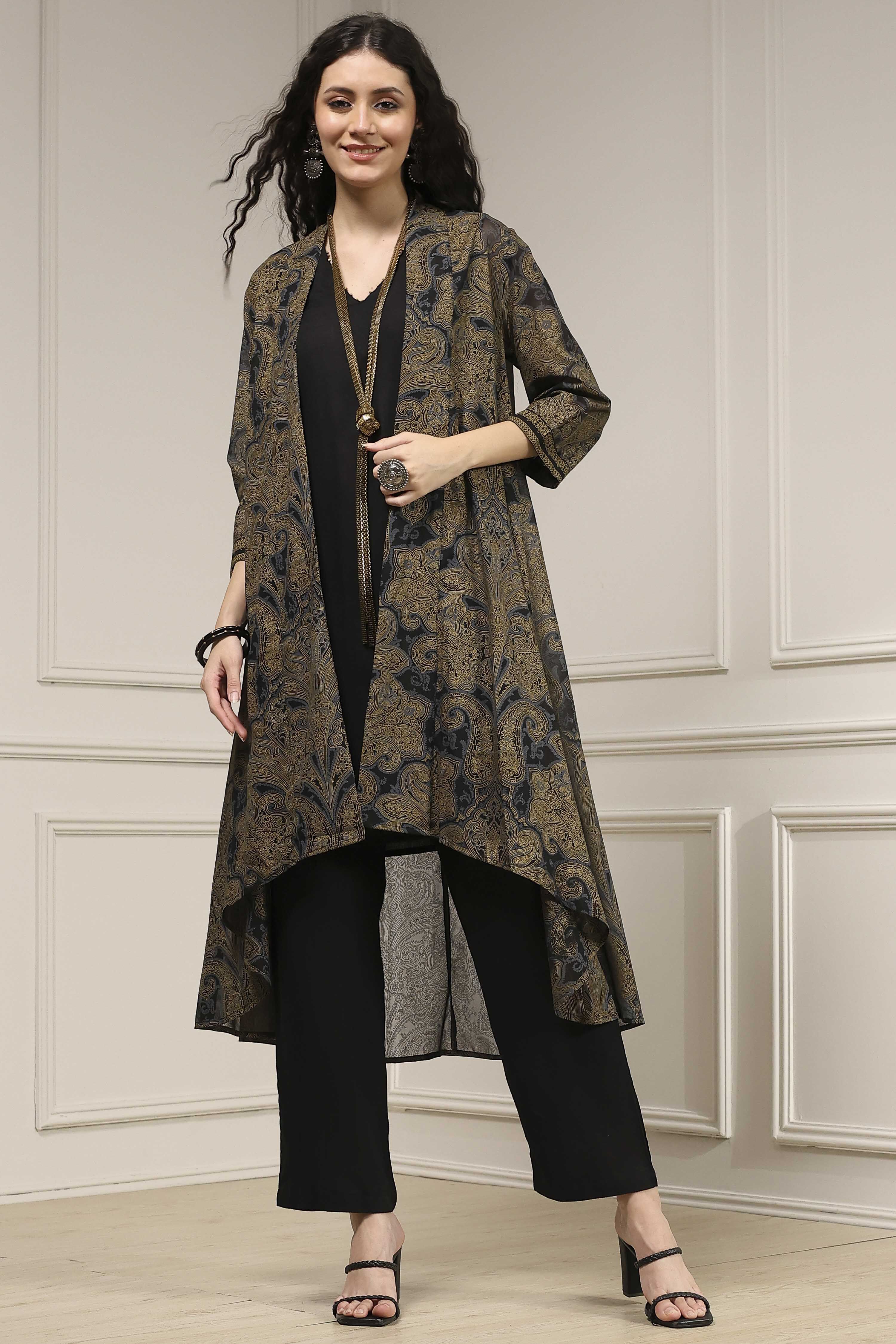 Black Viscose Rayon Straight Fusion Set image number 6