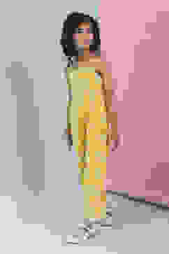 Yellow Cotton Strappy Straight Jumpsuit image number 2