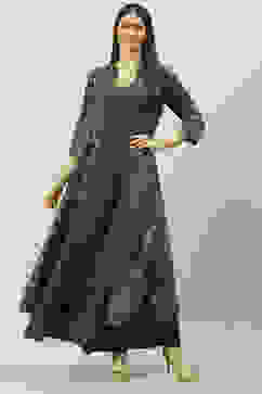 Charcoal Art Silk with Cape Printed Dress image number 7