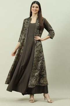 Charcoal Art Silk with Cape Printed Dress image number 7