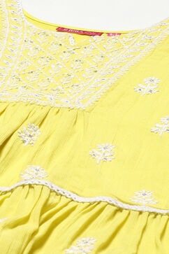 Lime Green Cotton Tiered Kurta Straight Palazzo 2 Piece Set image number 1