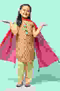 Mustard Cotton Straight Printed Kurta Salwar Suit Set image number 0