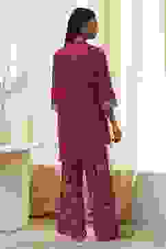 Plum Red Cotton Printed Kurta Set image number 4