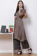 Khaki Poly Cotton A-Line Kurta Palazzo Suit Set image number 4