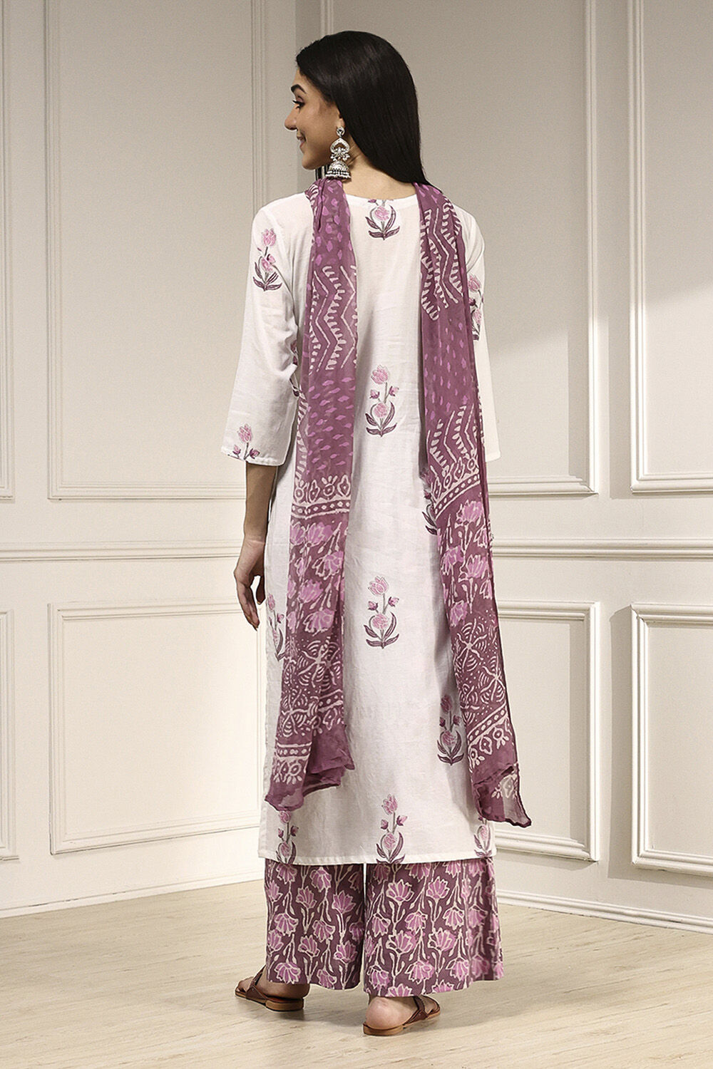 Purple Cotton Hand Block Print Unstitched Suit Set image number 5