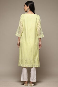 Lime Green Cotton Blend Straight Printed Kurta image number 2
