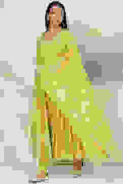 Lime Green Cotton Anarkali Kurta Churidar Suit Set image number 4