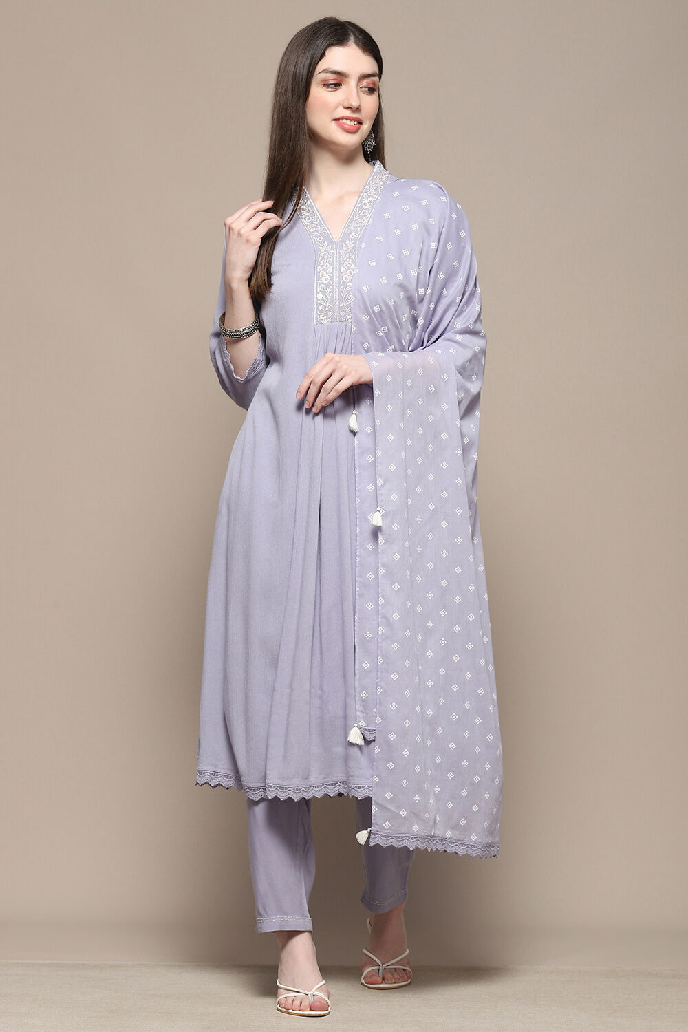 Blush Pink Rayon A-Line Suit Set image number 7