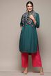 Green Rayon flax Straight Kurta Palazzo Suit Set image number 7