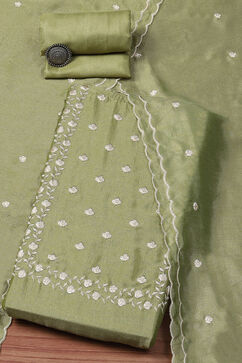 Olive Green Silk Blend Unstitched Suit Set image number 0