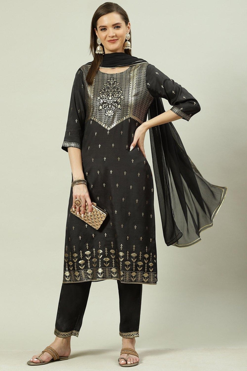 Orange Printed Viscose Straight Kurta Regular Pants Suit Set image number 7