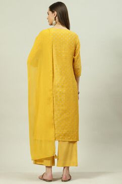 Yellow Printed Straight Kurta Palazzo Suit Set image number 4