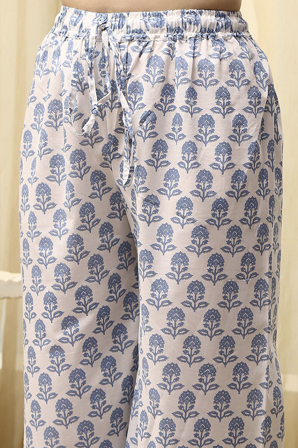 Blue Cotton Hand Embroidered Unstitched Suit Set image number 3