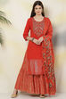Red Cotton Straight Kurta Skirt Suit Set image number 4