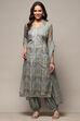 Grey Organza Unstitched Suit Set image number 8