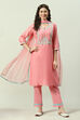 Turquoise Yarndyed A-Line Kurta Regular Pants Suit Set image number 7