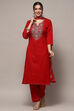 Red Cotton Unstitched Suit set image number 8