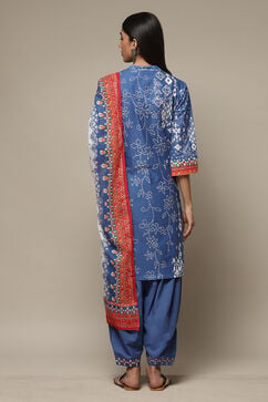 Blue Cotton Straight Kurta Cross Yoke Salwar Suit Set image number 2