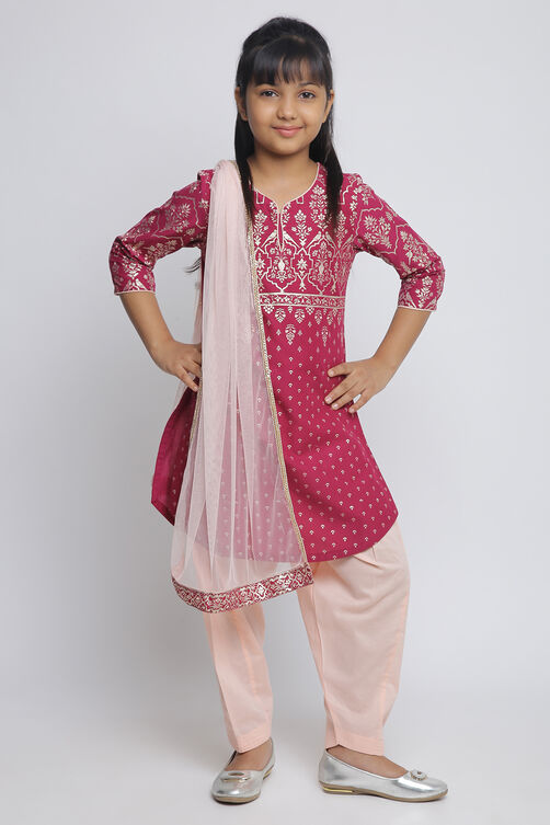 Plum Cotton Straight Kurta Salwar Suit Set image number 0
