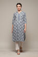 Blue Cotton Straight Printed Kurta image number 5