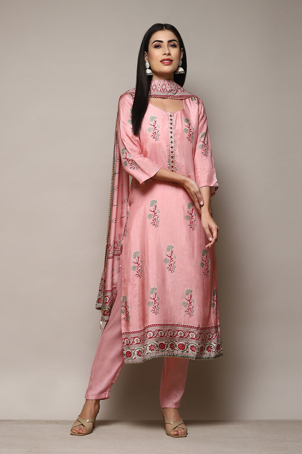 Pink Modal Digital Print Unstitched Suit Set image number 8