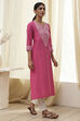 Pink Pure Cotton Printed Straight Kurta image number 4
