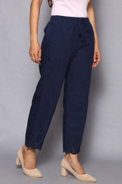 Navy Cotton Ankle Length Pants image number 3