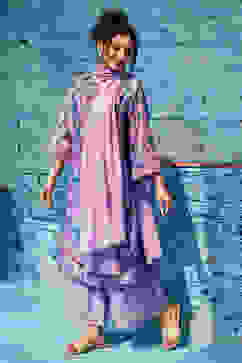 Pink & Purple Cotton Blend Kalidar Kurta Palazzo Suit Set image number 6