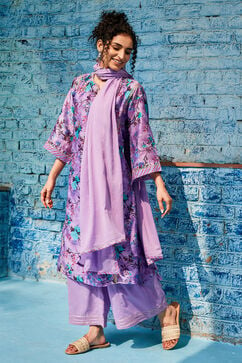 Pink & Purple Cotton Blend Kalidar Kurta Palazzo Suit Set image number 6