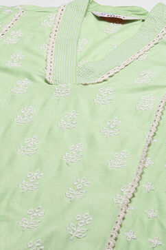 Green Cotton Straight Embroidered Kurta image number 1