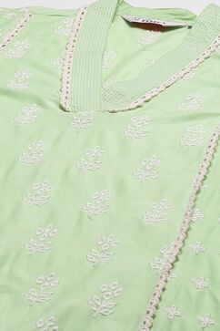 Green Cotton Straight Embroidred Kurta image number 1
