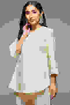 Beige Cotton Blend Kurti image number 4