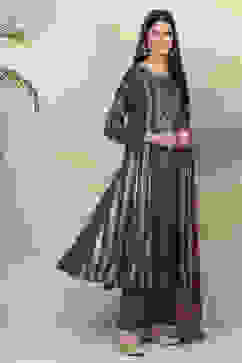 Tea Green Art Silk Kalidar Kurta Palazzo Suit Set image number 6