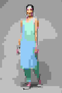 Sky Blue Cotton Blend Layered Kurta Salwar Suit Set image number 2