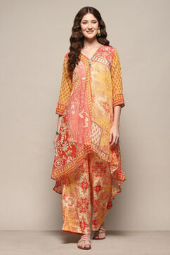 Yellow Polyester Blend Asymmetric Suit Set image number 0