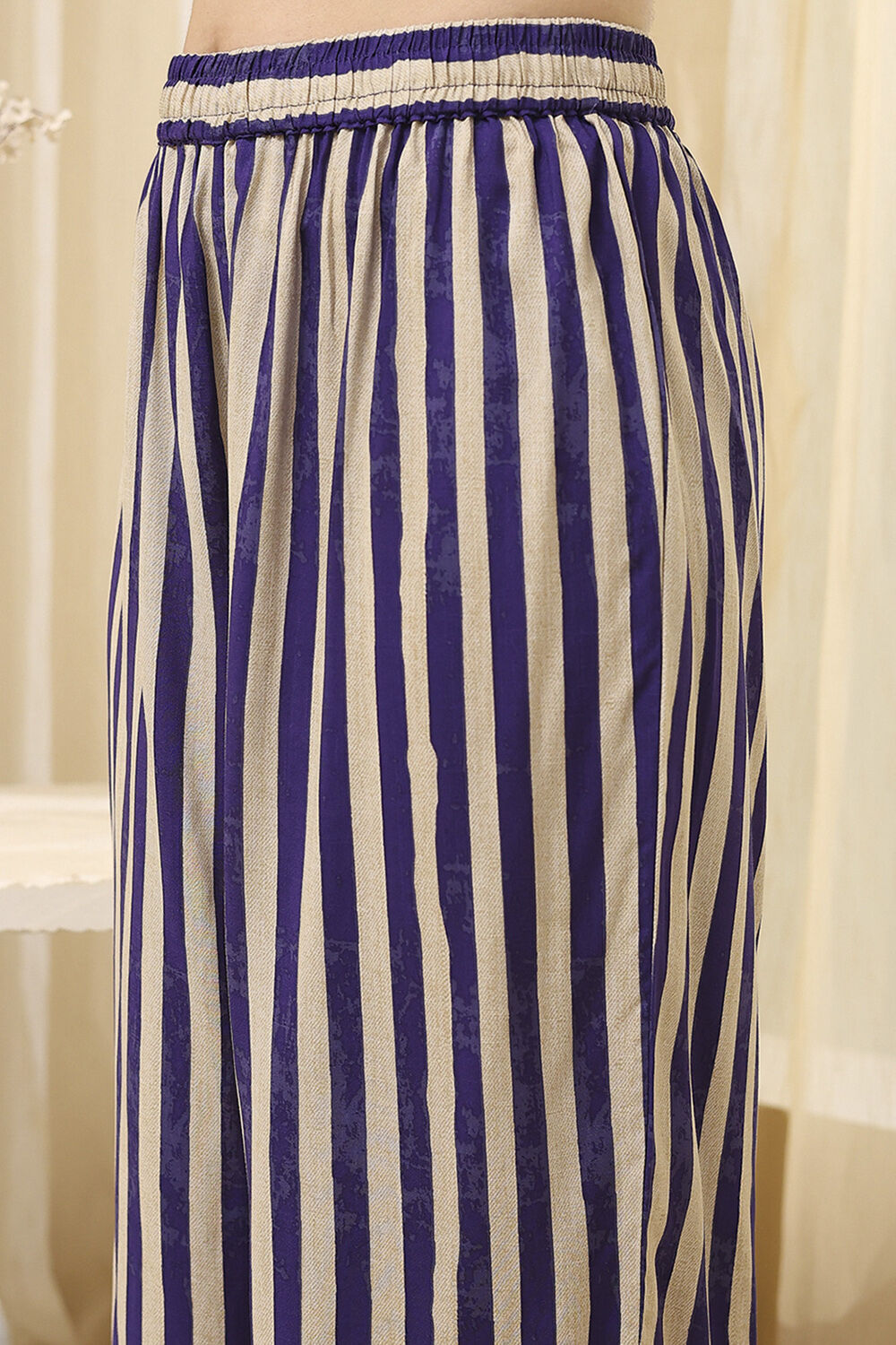 Blue Striped Layered Kurta Set image number 2