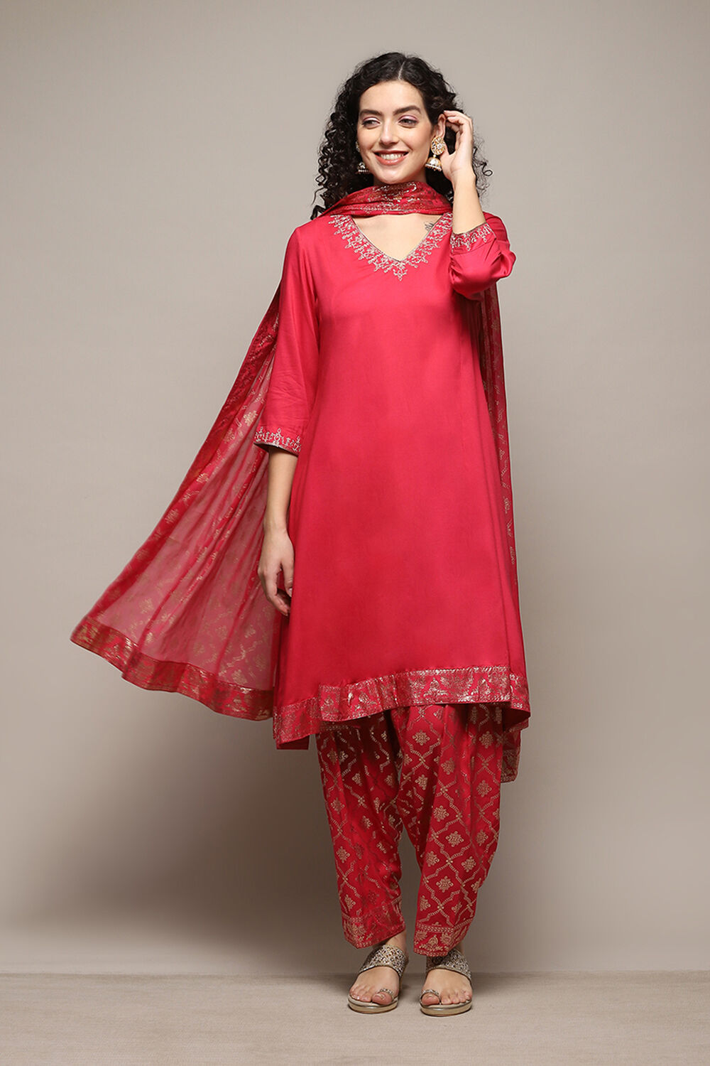 Buy Fuchsia LIVA Kalidar Kurta Salwar Pant Suit Set Kurta Salwar