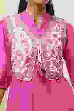 Pink and White Cotton Pathani Straight Kurta Set image number 1