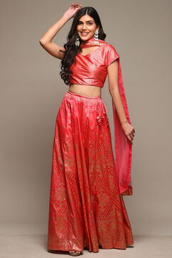 Coral Pink Cotton Blend Lehenga Set image number 0