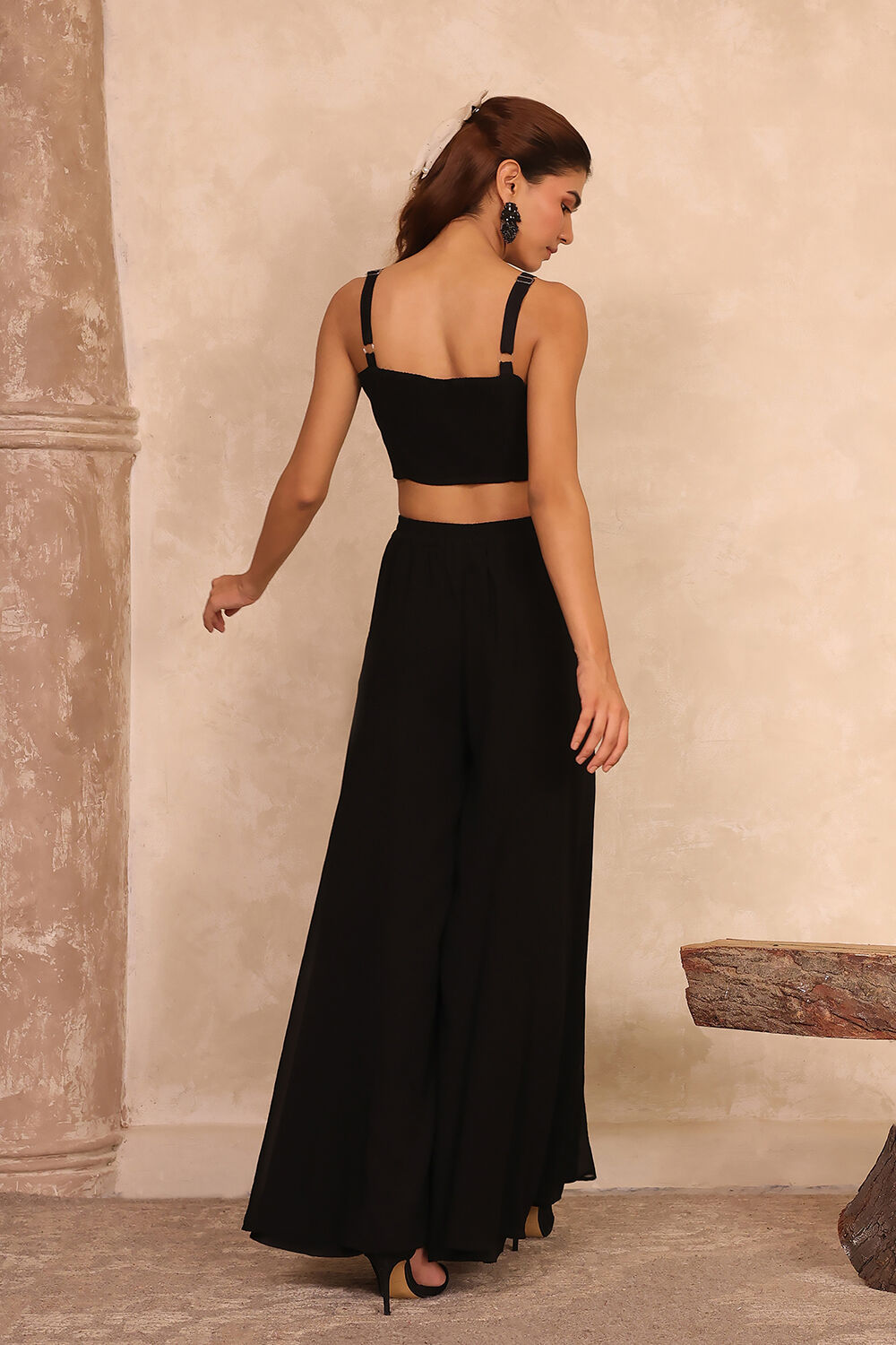 Black Poly Georgette Fitted Embroidered Fusion Set image number 6