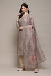 Beige Chanderi Blend Machine Embroidered Unstitched Suit Set image number 6