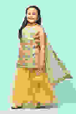 Yellow Poly Viscose Straight Printed Suit Set image number 4