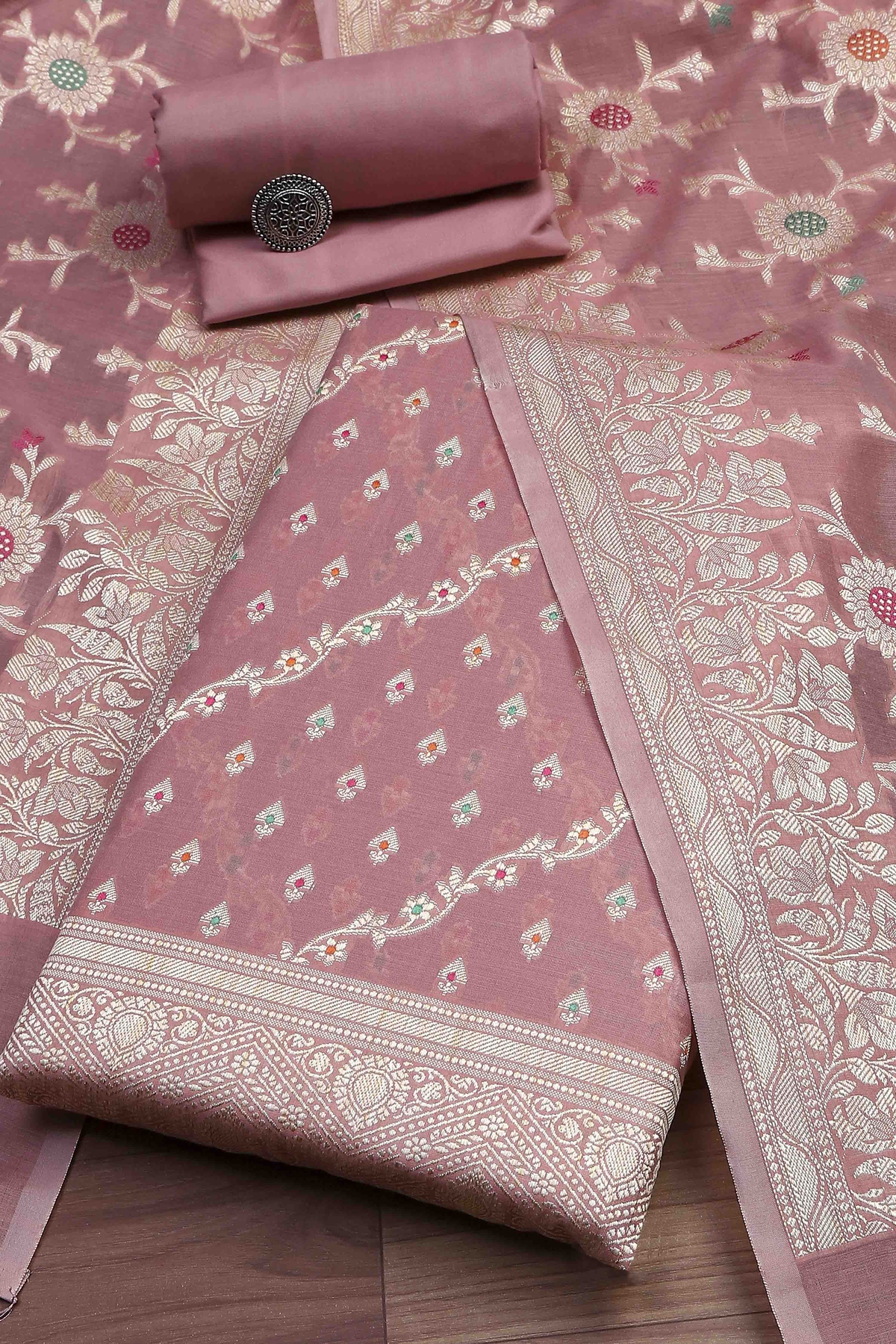 Light Pink Cotton Printed Embroidered Unstitched Suit Set