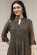 Charcoal and Rust Printed Pleated A-Line Kurta image number 1